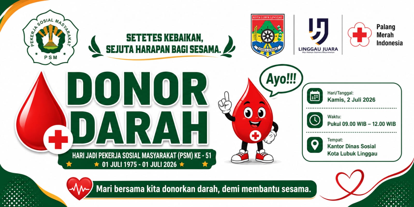 Hari Ini, IPSM Linggau Gelar Kegiatan Donor Darah di Dinsos